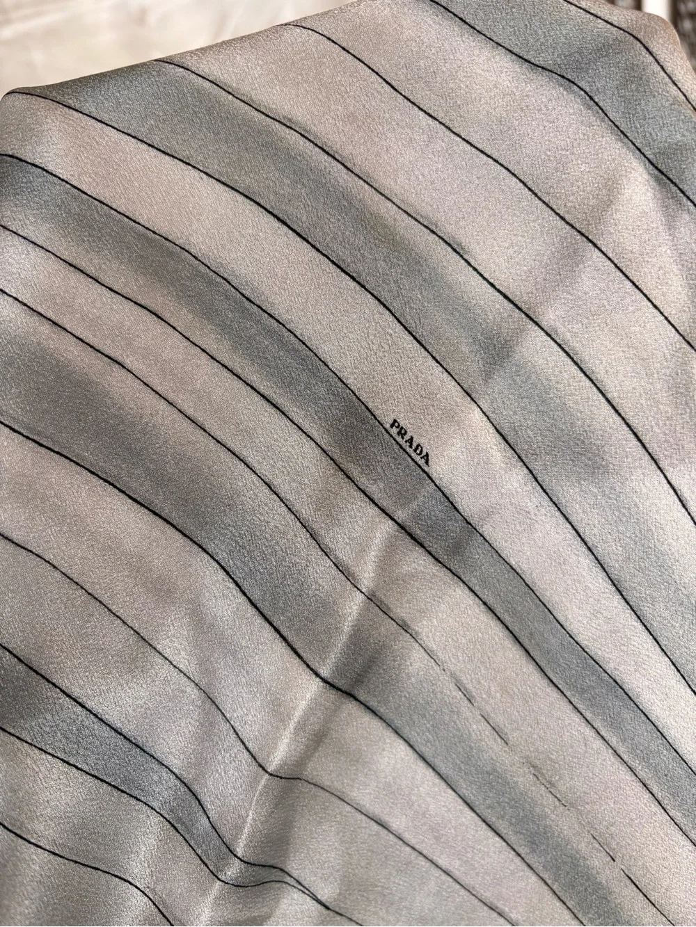 PRADA Vintage Oversized Silk Scarf Shawl 53” X 53” Gray Minimalist Logo Print - Picture 10 of 17